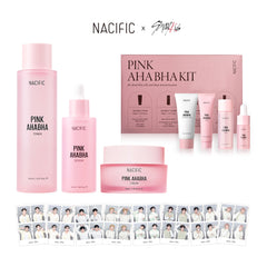 [ NACIFIC ] x Stray Kids Pink AHA BHA 4-Piece Skincare Set, with Photocards 8 PCS Full Set